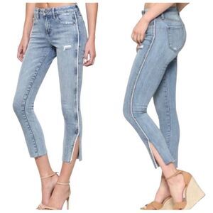 Hidden Distressed Side Piping Fringe Raw Hem Jean Denim Size 28